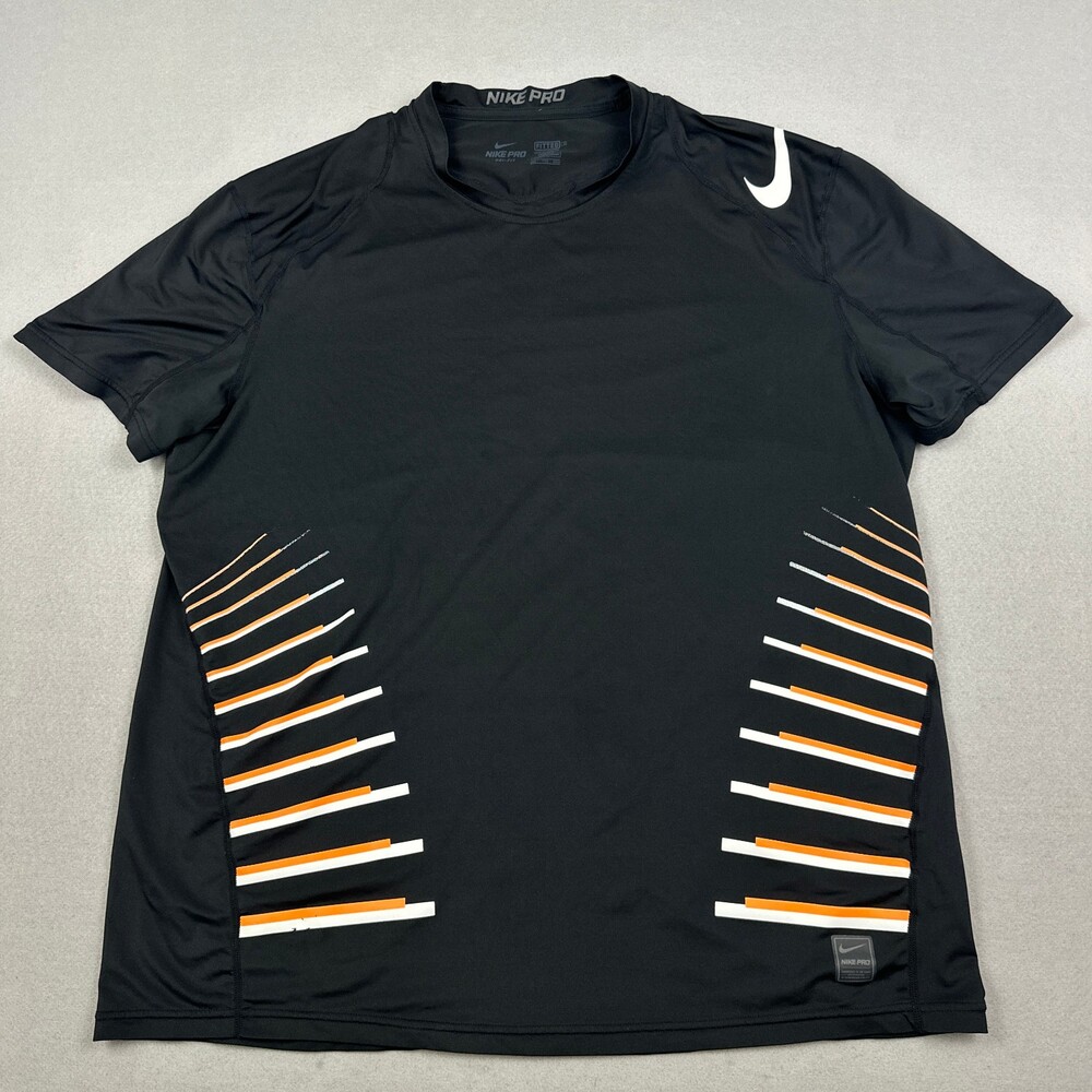Nike Pro Shirt Men 2XL Black Fitted Short Sleeve Dri-FIT Workout Top Crewneck